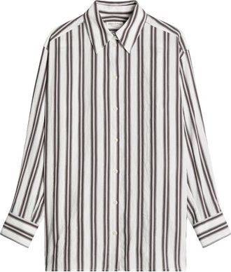 Marc O'Polo Geweven Blouses- Lsl- Y/D Strepen - Dames - Overhemden - Bruin - L - Overhemden