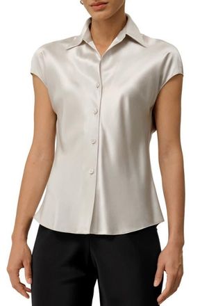 LilySilk Bias Cut Cap-Sleeve Silk Shirt in Moonlight Gray at Nordstrom, Size X-Small