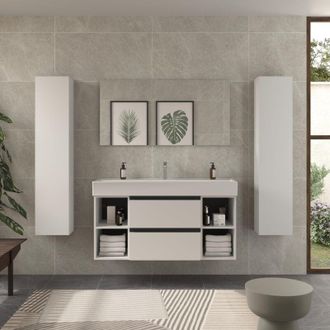 Cygnus Bath Mueble De Ba&ntilde;o Bequia Plus Metal 120cm Blanco Mate Lavabo Veneto Porcelana 2h