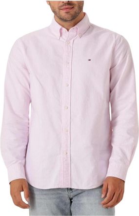 Tommy Hilfiger Overhemden, Heren, Roze, XL, Heritage Oxford Stripe Casual Shirt