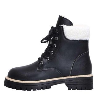 Generic Black Women Cozy Winter Boots with Thick Heel and Round Toe Featuring A Soft Sole and Front Lace Up for Relaxing Times