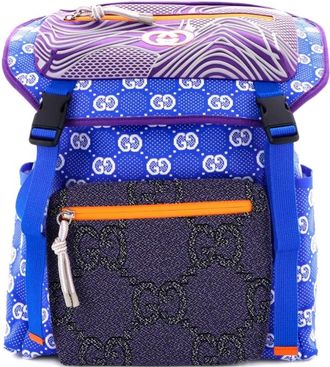 Gucci Panelled Double Buckle GG Jacquard Nylon and Rubber Large backpack - Blauw