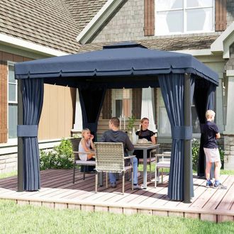 OUTSUNNY 3 x 3(m) Patio Gazebo Garden Shelter w/ Mosquito Netting, Dark Blue | Size: 3m x 3m