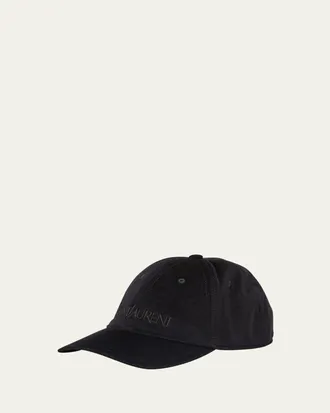 Saint Laurent Mens 6-Panel Corduroy Logo Baseball Cap