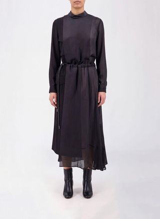 sacai Abito midi asimmetrico con collo alto e coulisse in vita
