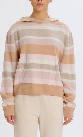Something Navy Striped Cashmere Blend Hoodie In Camel Combo