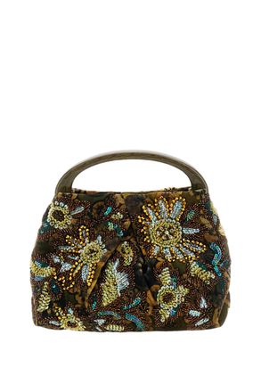Dries Van Noten Multicolor Printed Velvet Bead Sequin Floral Shoulder Bag