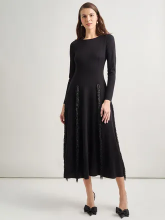 Misook Modern Fit-and-Flare Sequin Princess Seam Knit Maxi Dress