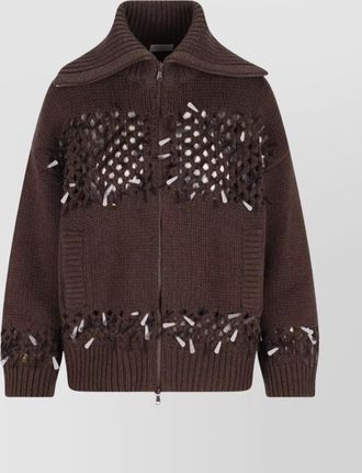 Brunello Cucinelli textured knit cashmere cardigan ribbed collar embellishments