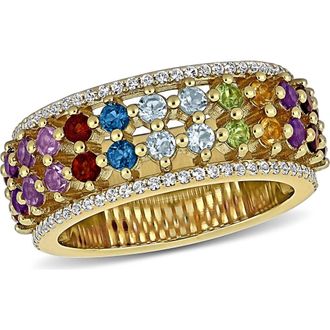 Delmar Rainbow Semiprecious Stone & Lab-Grown White Sapphire Half Eternity Band Ring in Blue Multi at Nordstrom Rack, Size 8