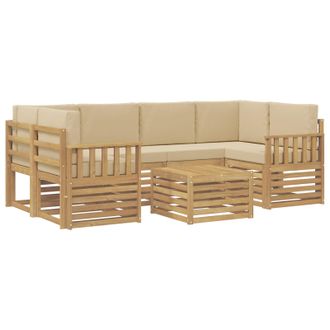 vidaXL Conjunto De Sof&aacute;s De Exterior Con Coj&iacute;n 7 Pcs Y Beige Poli&eacute;ster Vidaxl