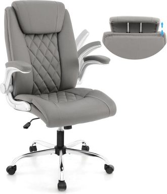 Costway PU Leather Office Chair Height Adjustable Executive Chair-Grey