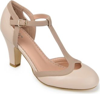 Journee Collection Olina T-Strap Pump - Narrow Width in Light Beige at Nordstrom Rack, Size 7.5