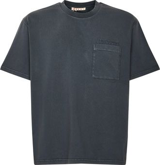 Marni Boxy-Fit Black Cotton T-Shirt with Subtle Embroidery