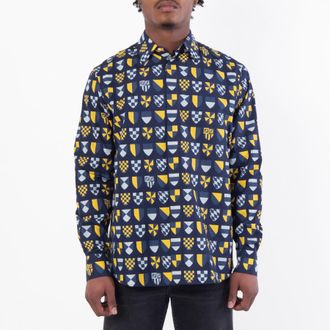 Fendi Mens Crest-Print Wovem Shirt, Size Medium