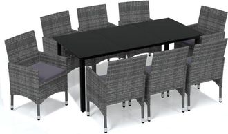 vidaXL Set De Muebles Jard&iacute;n 9 Pzas Con Cojines Rat&aacute;n Sint&eacute;tico Gris Vidaxl