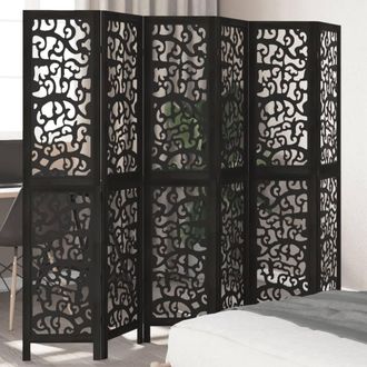 Berkfield Home Room Divider 6 Panels Black Solid Wood Paulownia
