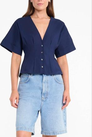 Staud Elle Short Sleeve Top In Navy