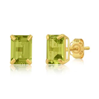 MAX + STONE 14k Yellow Gold Solitaire Emerald-Cut Gemstone Stud Earrings (7x5mm)