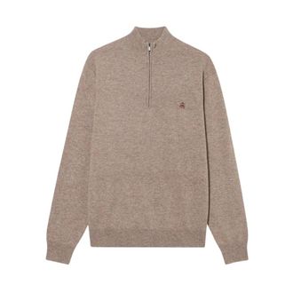 Brooks Brothers Truien & Vesten, Heren, Bruin, 2Xl, Wol, Lamswol trui met halve rits en logo