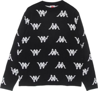 Kappa Klassieke Heren Crewneck Sweater Zwart/Wit - Heren - Ronde hals truien - Zwart - XL - Katoen - Truien & Vesten
