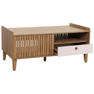 Hhg Mesa De Centro Hhg 413, Mesa De Sal&oacute;n, Mesa De Sof&aacute;, 52x114x59cm, Natural, Caj&oacute;n Blanco