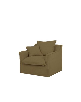 Deco Wood Sill&oacute;n de algod&oacute;n y lino desenfundable verde 100x90cm