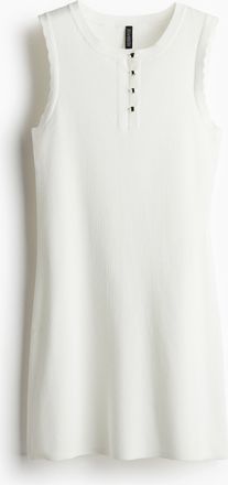 H&M Geripptes Jerseykleid - White