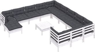 vidaXL Muebles De Jard&iacute;n 13 Pzas Con Cojines Blanco Madera De Pino Vidaxl