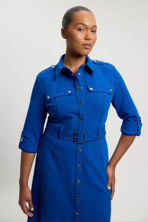 Karen Millen Womens Plus Size Tailored Belted Midi Shirt Dress - Blue - Size 18 UK