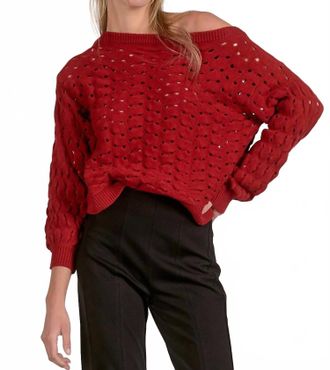 Elan Adrienne Crochet Sweater In Red