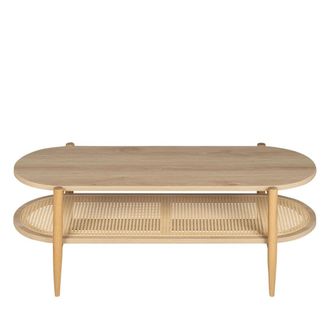 DRAWER Mesa baja ovalada de madera y mimbre - Madera clara