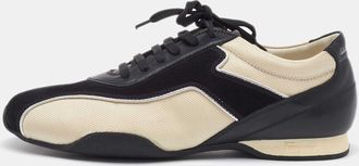 Ferragamo Black/cream Fabric And Leather Low Top Sneakers