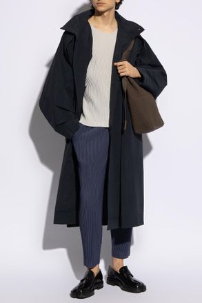 Homme Plissé Issey Miyake Issey Miyake Homme Plisse Coat With Stand-up Collar, Mens, Navy Blue