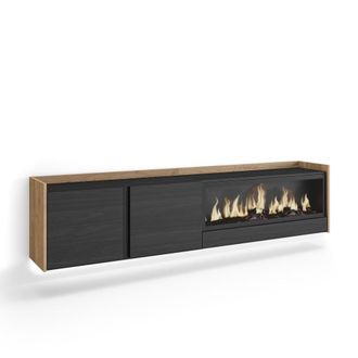Skraut Home Mueble tv efecto madera negro roble 212x35x50cm chimenea efecto fuego