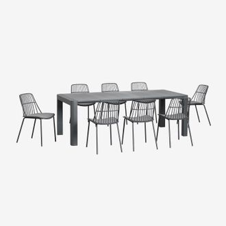 Sklum Sklum - Set De Mesa Rectangular (220x100 Cm) Arnadine Y 8 Sillas De Comedor Maeba
