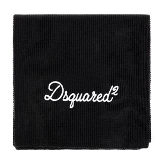 Dsquared2 Winter Scarves, male, Black, Size: ONE SIZE Wool Scarf with Embroidered Logo