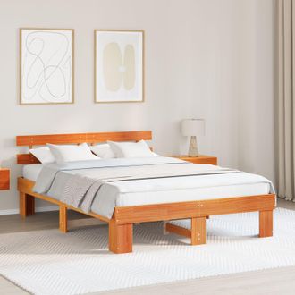 Berkfield Home Bed Frame with Headboard Wax Brown 150x200 cm Solid Wood Pine