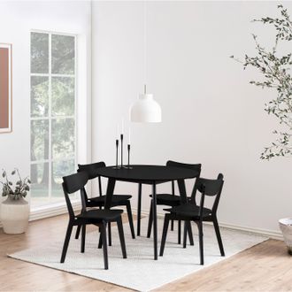 Furniture To Go Roxby Black Round Table 105x76cm with 4 Roxby Black Dining Chairs | Size: 105x76 cm