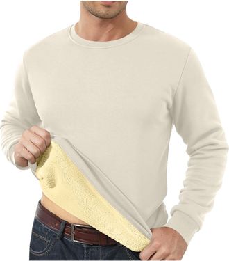 Generic Sweatshirts for Men UK Fleece Lined Long Sleeve Thermal Tops Crew Neck Warm Jumper Mens Sherpa Fleece Pullover Winter Clothing (UK, Alpha, XXL, Regula