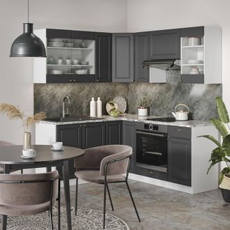 Vicco Cocina Esquinera Fame-line, Antracita-oro/blanco, 160 X 60 Cm Sin Encimera