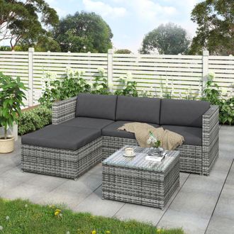Merax Garden Corner Sofa rattan Garden Furniture Patio Set Garden Entertaining Set Garden Rattan Furniture Lounge Set Grey
