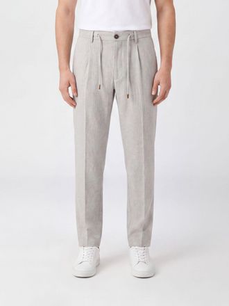 Eleventy Slim Fit Pleated Cotton Chino Trousers with Drawstring Waist