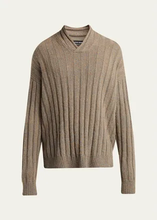 Giorgio Armani Mens Ribbed-Knit Wool Shawl-Collar Sweater