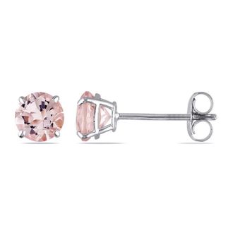 Amour Morganite Solitaire Stud Earrings In 14K White Gold