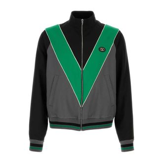 Valentino Garavani Zip-throughs, male, Multicolor, Size: M Nylon Sweatshirt With Zip And VLogo Patch