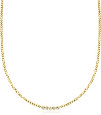 Ross-Simons Bezel-Set Lab-Grown Diamond and 18kt Gold Over Sterling Beaded Necklace