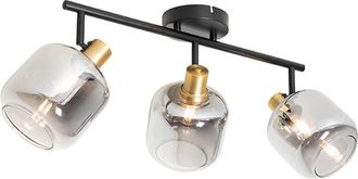 QAZQA Qazqa Moderno Foco De Techo Inteligente Negro Con Cristal Ahumado Oblongo Incl. 3 Wifi P45 - Zuzanna Vidrio /acero Alargada Adecuado Para Led Max. X 4