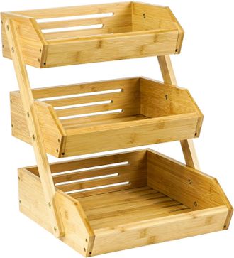 OEM Cesta De Frutas De Bamb&uacute; De 2 Niveles Con Soporte Y Expositor Para Frutas - Perfecta Para Frutas (3 Compartimentos)