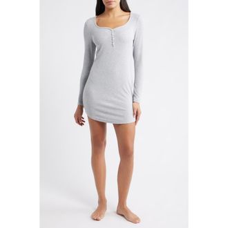 Open Edit Daydream Rib Henley Sleepshirt in Grey Heather at Nordstrom Rack, Size X-Small